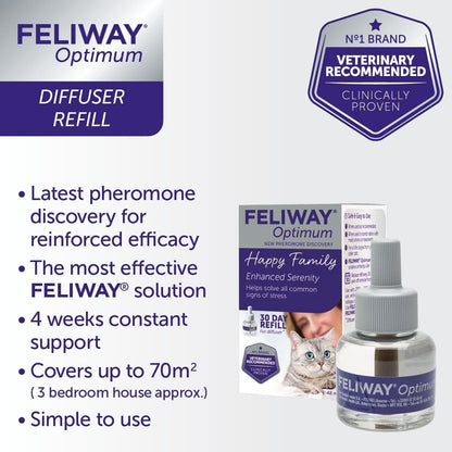 FELIWAY Optimum 3x30 Day Cat Calming Odourless Refills for Pheromone Diffuser, 3x48ml Value Pack