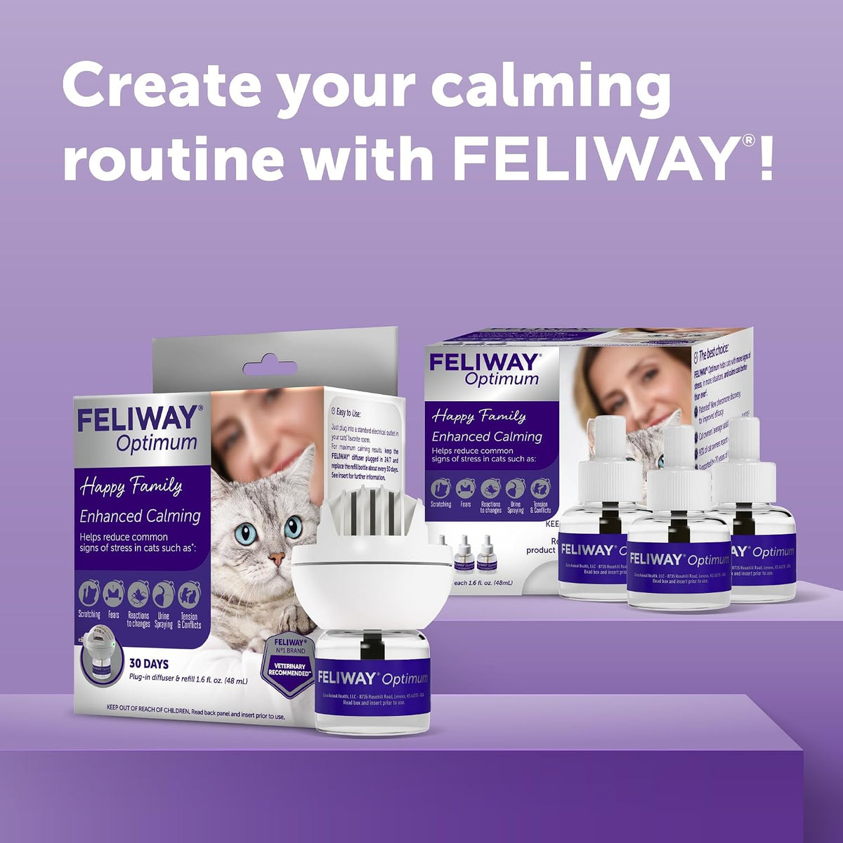 FELIWAY Optimum 3x30 Day Cat Calming Odourless Refills for Pheromone Diffuser, 3x48ml Value Pack