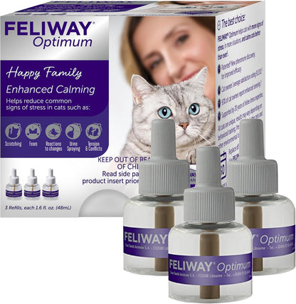 FELIWAY Optimum 3x30 Day Cat Calming Odourless Refills for Pheromone Diffuser, 3x48ml Value Pack