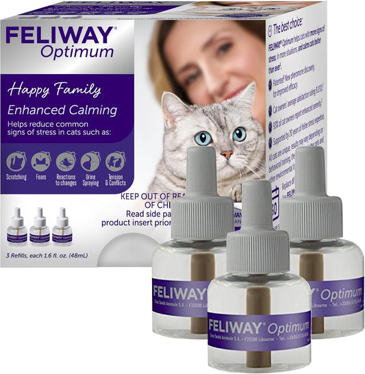 FELIWAY Optimum 3x30 Day Cat Calming Odourless Refills for Pheromone Diffuser, 3x48ml Value Pack