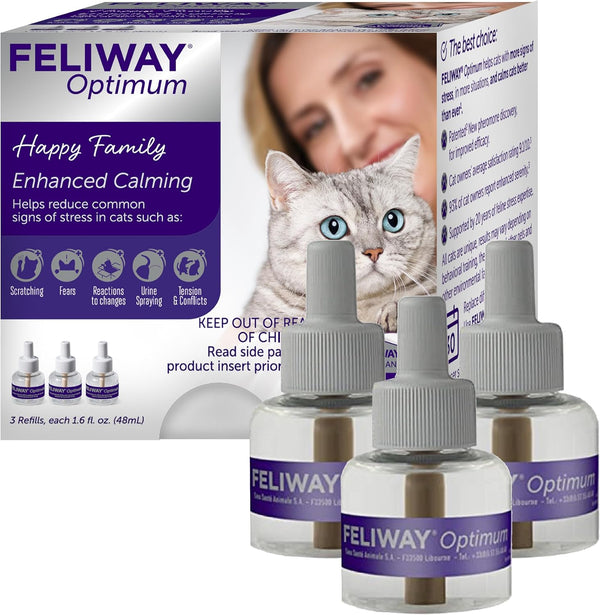 FELIWAY Optimum 3x30 Day Cat Calming Odourless Refills for Pheromone Diffuser, 3x48ml Value Pack