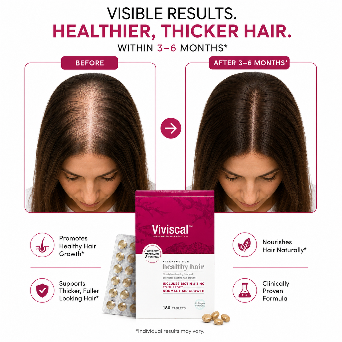Viviscal Hair Growth Supplement – 180 Tablets (3 Month Supply)